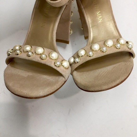Stuart Weitzman More Pearls Bisque Suede Sandals Size 5 - Picture 9 of 17